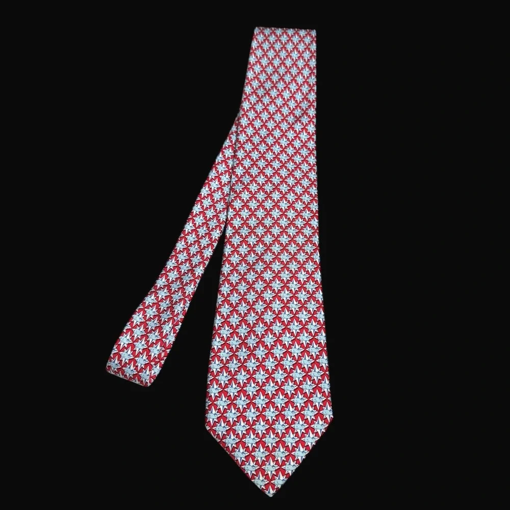 Vineyard Vines Mens Red Blue Whale Star Silk Tie Hand Picked Shep & Ian USA Made
